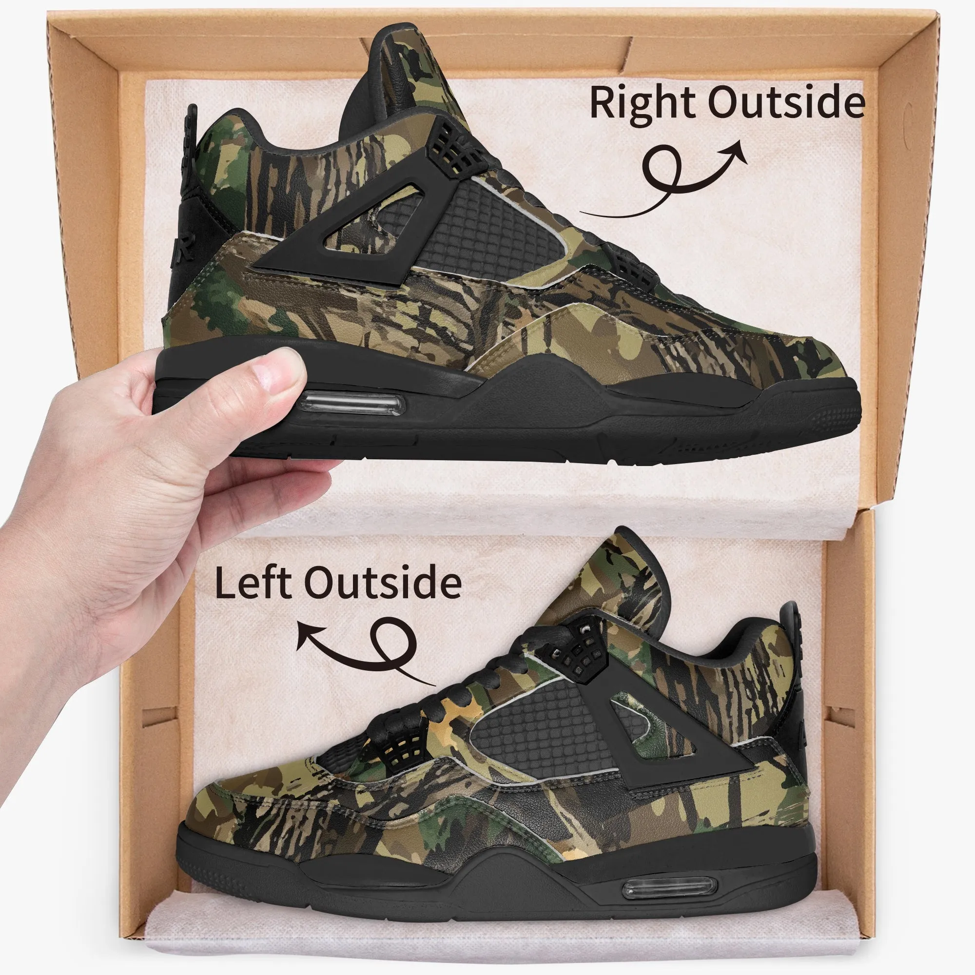 Forest Green Sneakers AJ4 Style | Hunting Camouflage
