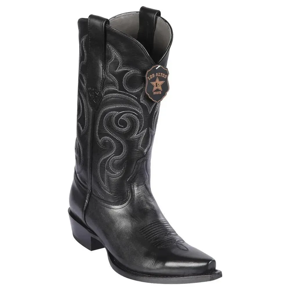 Los Altos 943805 Men's Black Genuine Leather Snip Toe Cowboy Boots