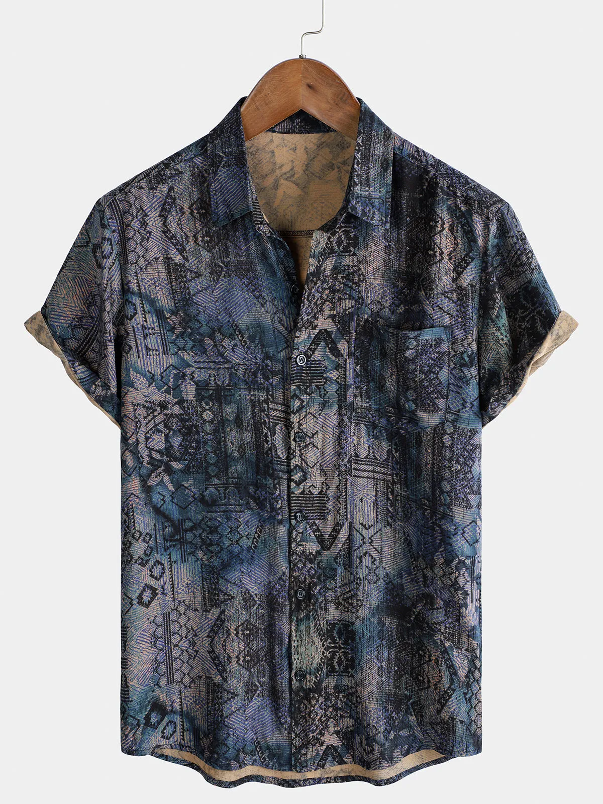 Men's Floral Print Vintage Holiday Soft Hawaiian Short Sleeve Shirt